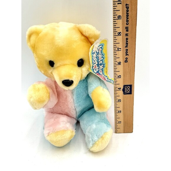 Vintage Walmart Loveable Huggable Friends Plush Pastel Bear Blue Pink Yellow - Picture 5 of 5